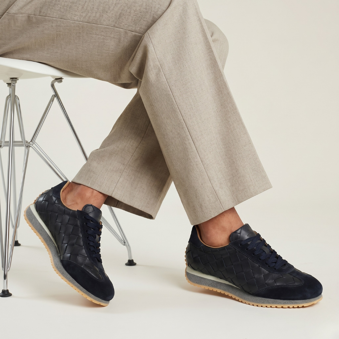 Lacivert Deri Örgü Erkek Sneaker