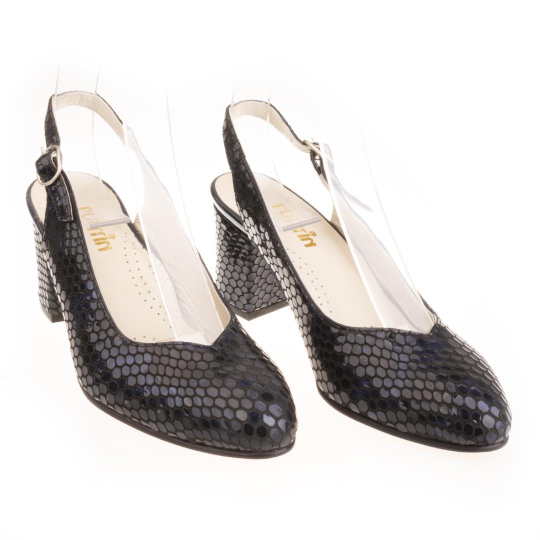 Lacivert Python Baskı Kadın Klasik Topuklu Ayakkabı