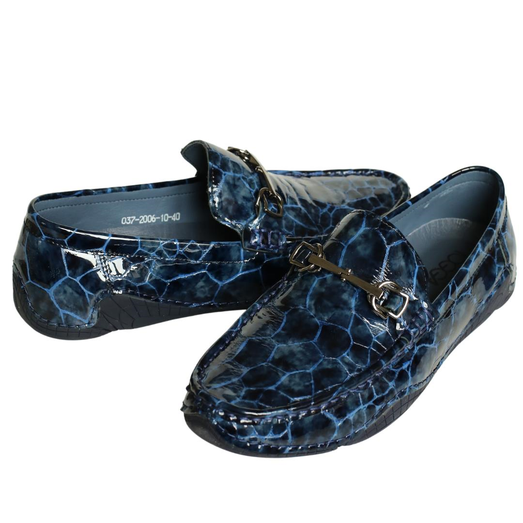Lacivert Rugan Baskı Erkek Loafer Ayakkabı