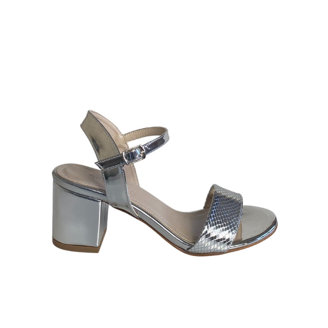 Lame Python Baskı Bilekten Bantlı Kadın Topuklu Ayakkabı