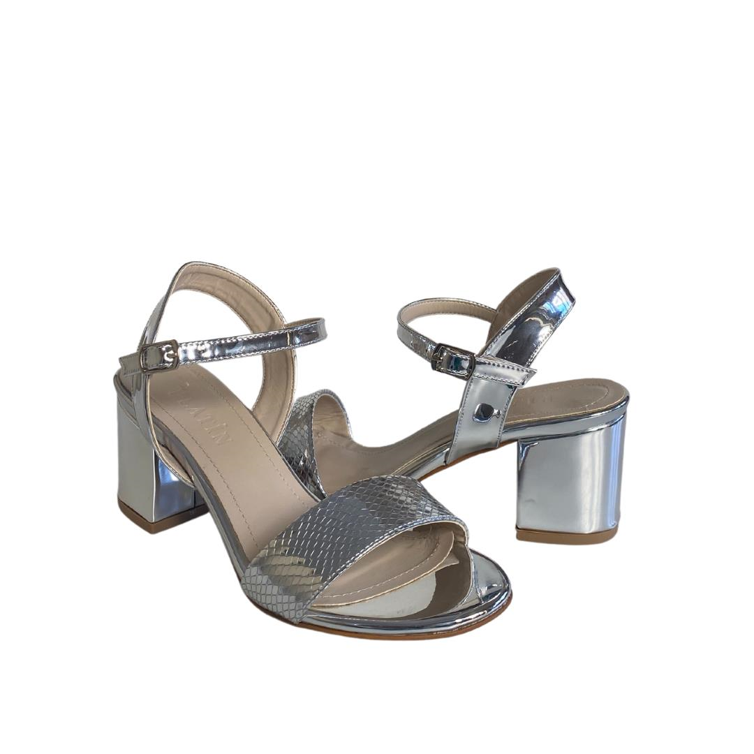 Lame Python Baskı Bilekten Bantlı Kadın Topuklu Ayakkabı