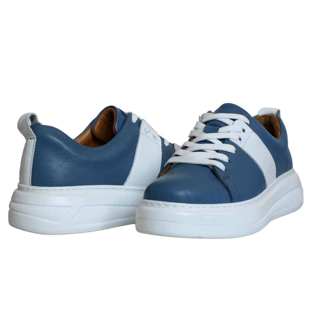 Mavi Deri Kadın Bağcıklı Sneaker
