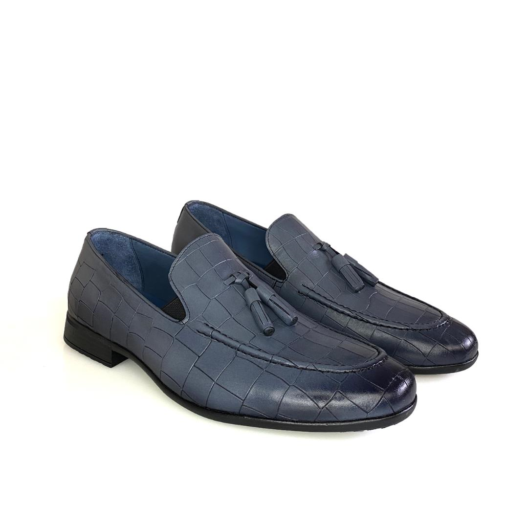 Mavi Piton Baskı Erkek Loafer Ayakkabı