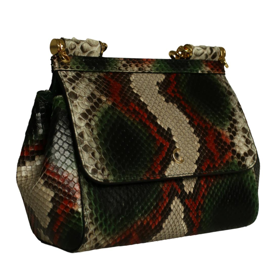 Multi Kırmızı-Yeşil Python Deri Kadın El Çanta
