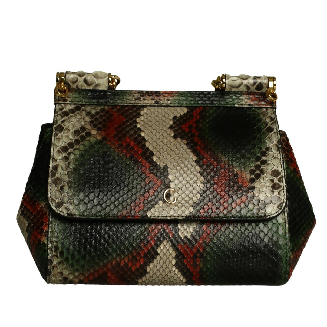 Multi Kırmızı-Yeşil Python Deri Kadın El Çanta