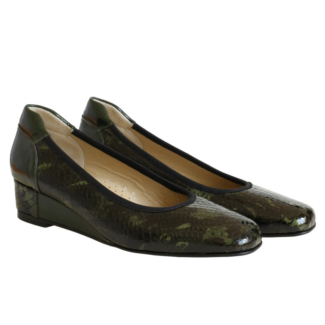 Multi Petrol Pyton Baskı Deri Kadın Dolgu Topuk Ayakkabı
