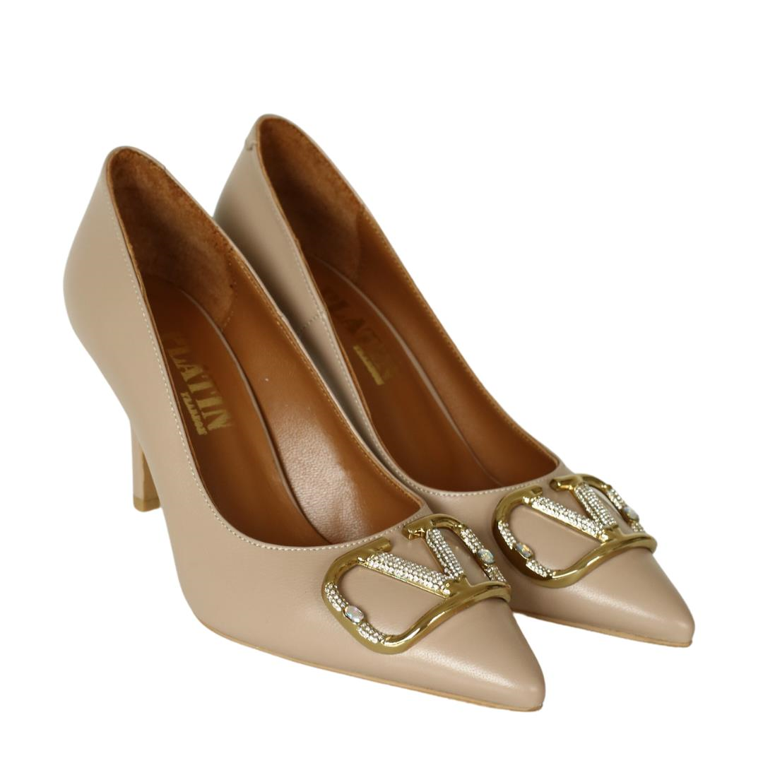 Nude Deri Kadın Stiletto