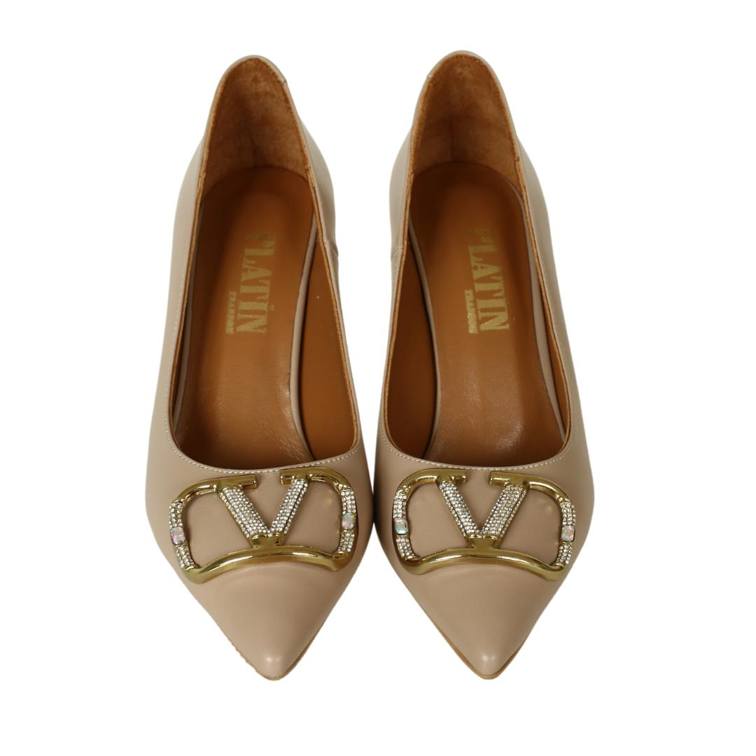 Nude Deri Kadın Stiletto