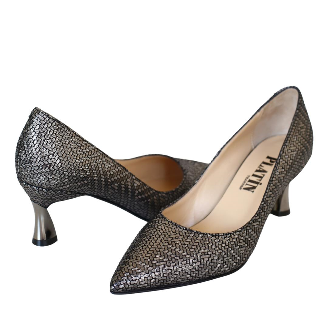 Platin Deri Baskı Kadın Stiletto