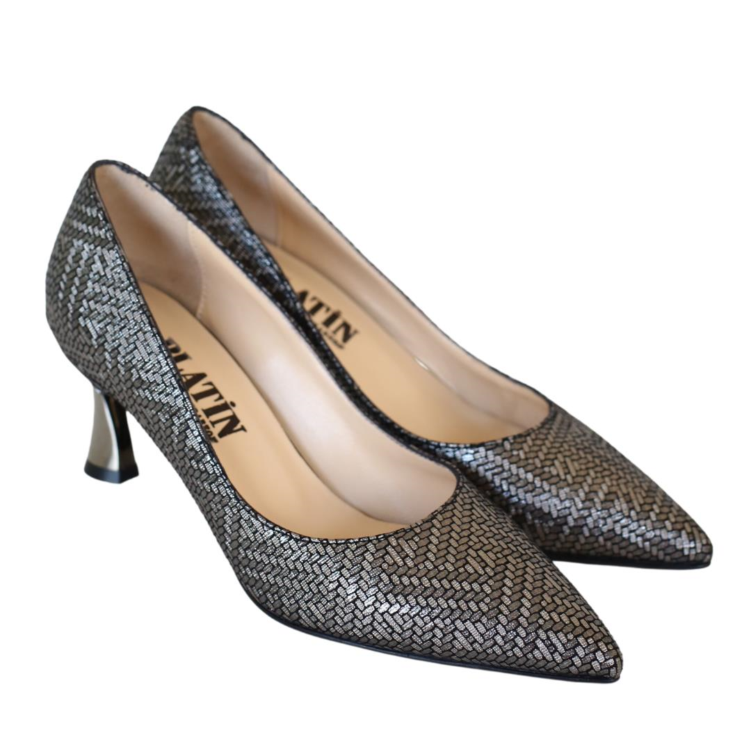 Platin Deri Baskı Kadın Stiletto