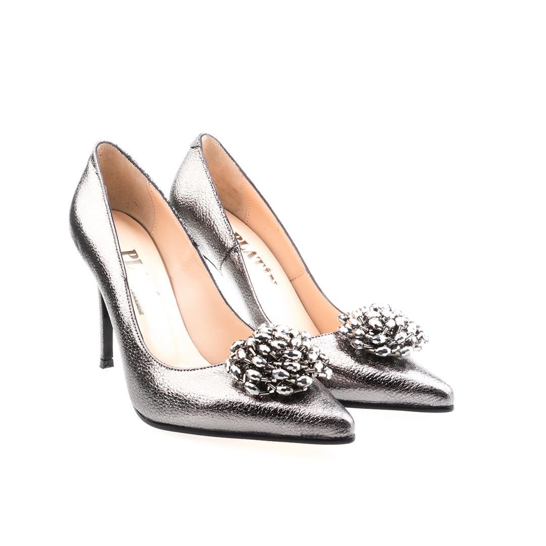 Platin Deri Kadın Stiletto