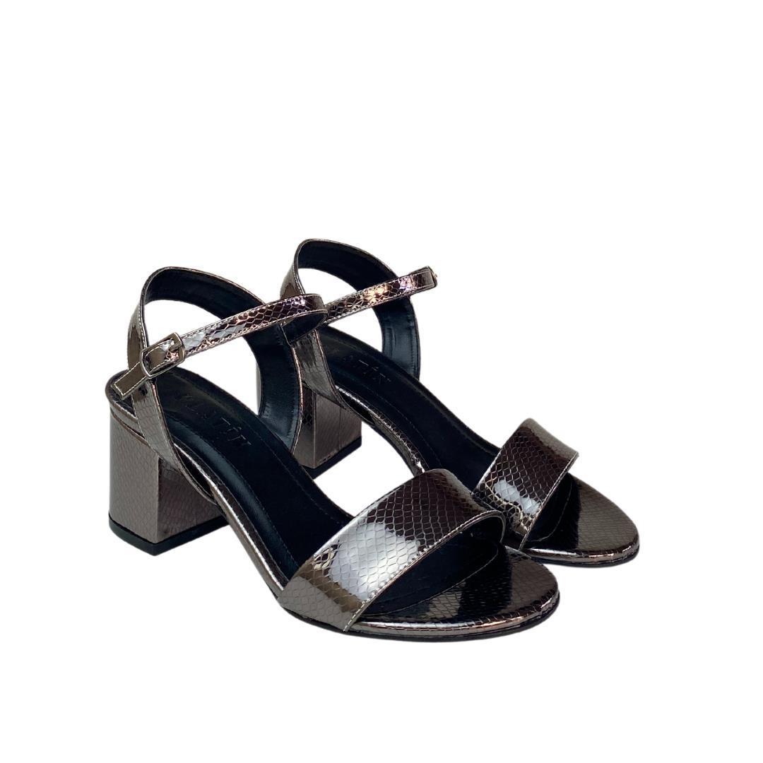 Platin Python Baskı Bilekten Bantlı Kadın Topuklu Ayakkabı