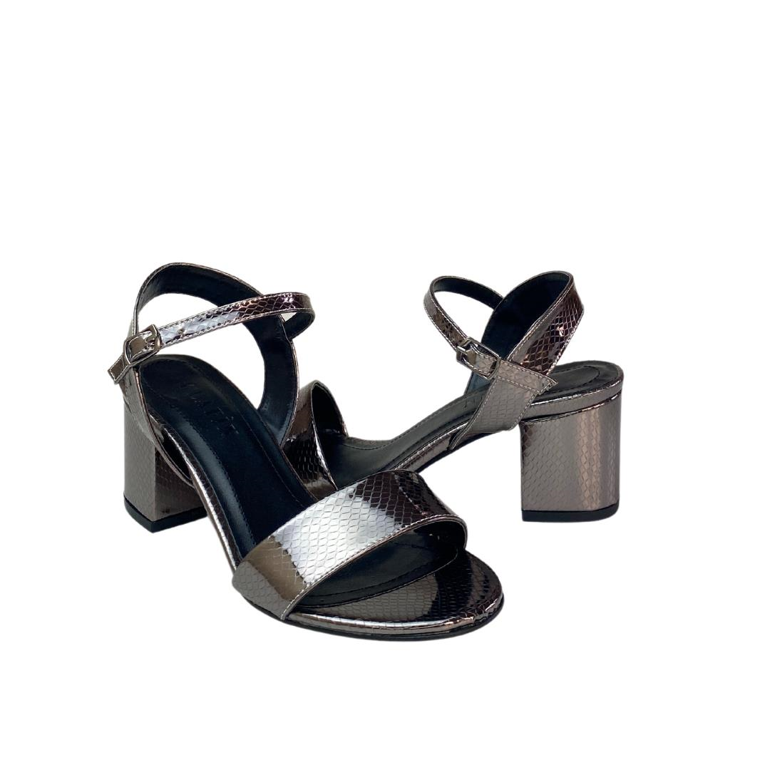 Platin Python Baskı Bilekten Bantlı Kadın Topuklu Ayakkabı