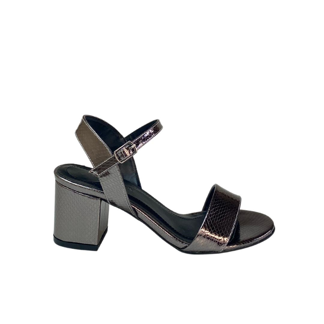 Platin Python Baskı Bilekten Bantlı Kadın Topuklu Ayakkabı