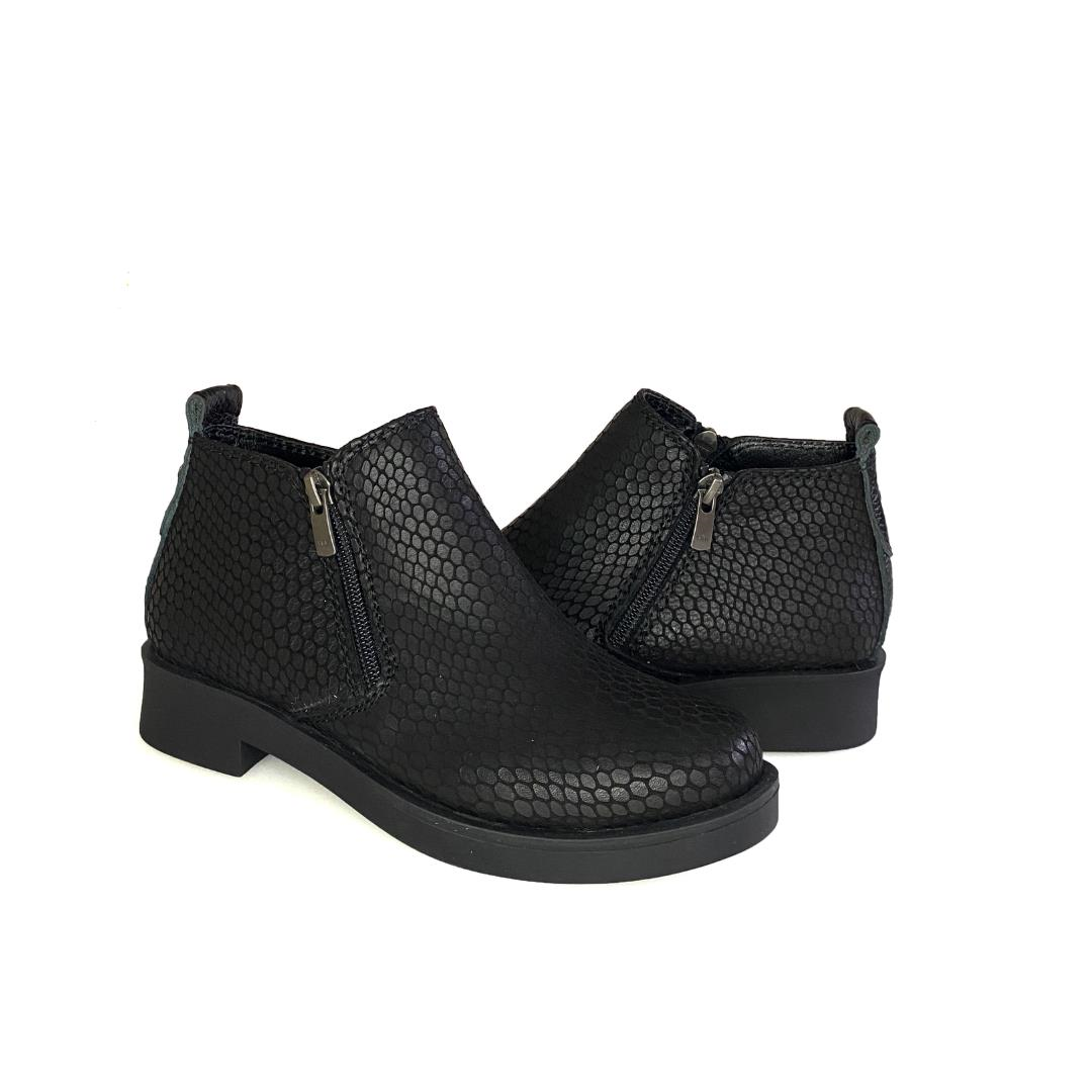 Siyah Baskı Deri Kadın Günlük Bot