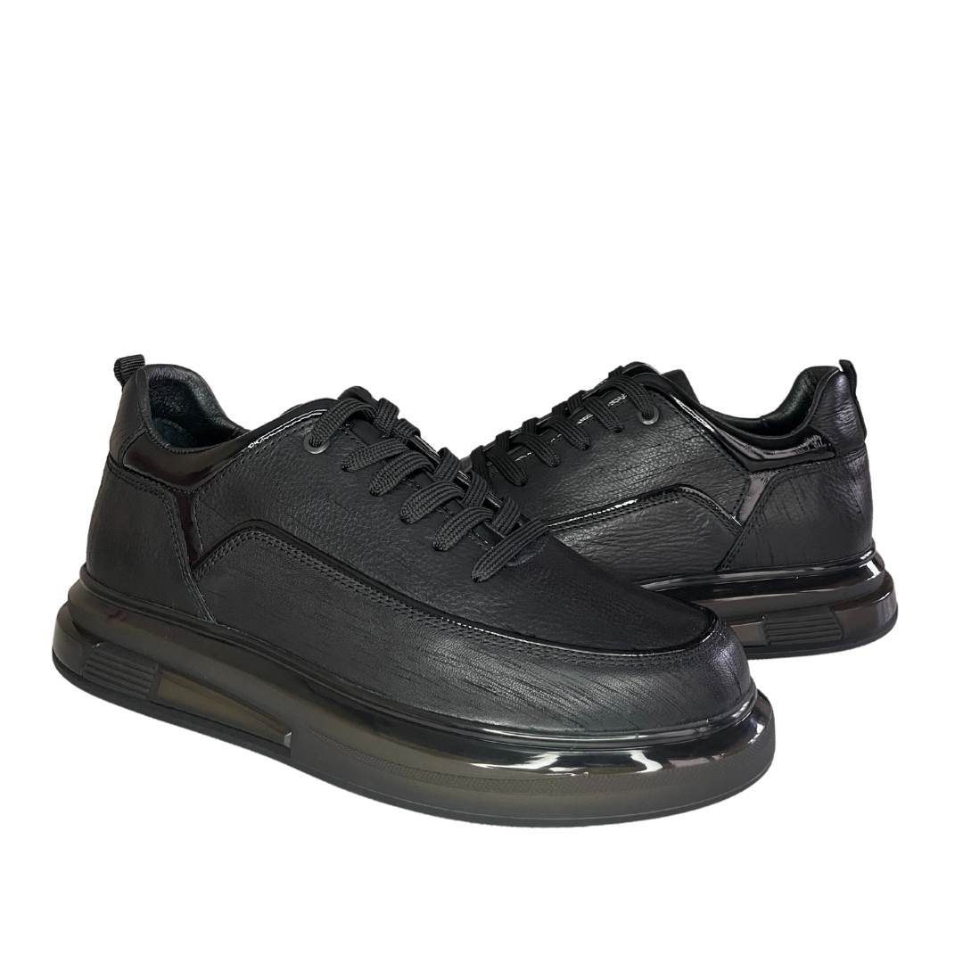 Siyah Deri Erkek Bağcıklı Sneaker