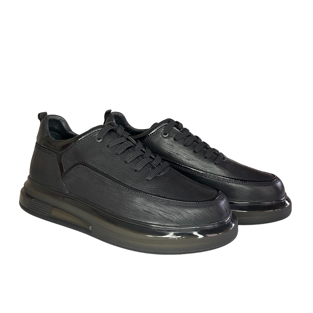 Siyah Deri Erkek Bağcıklı Sneaker