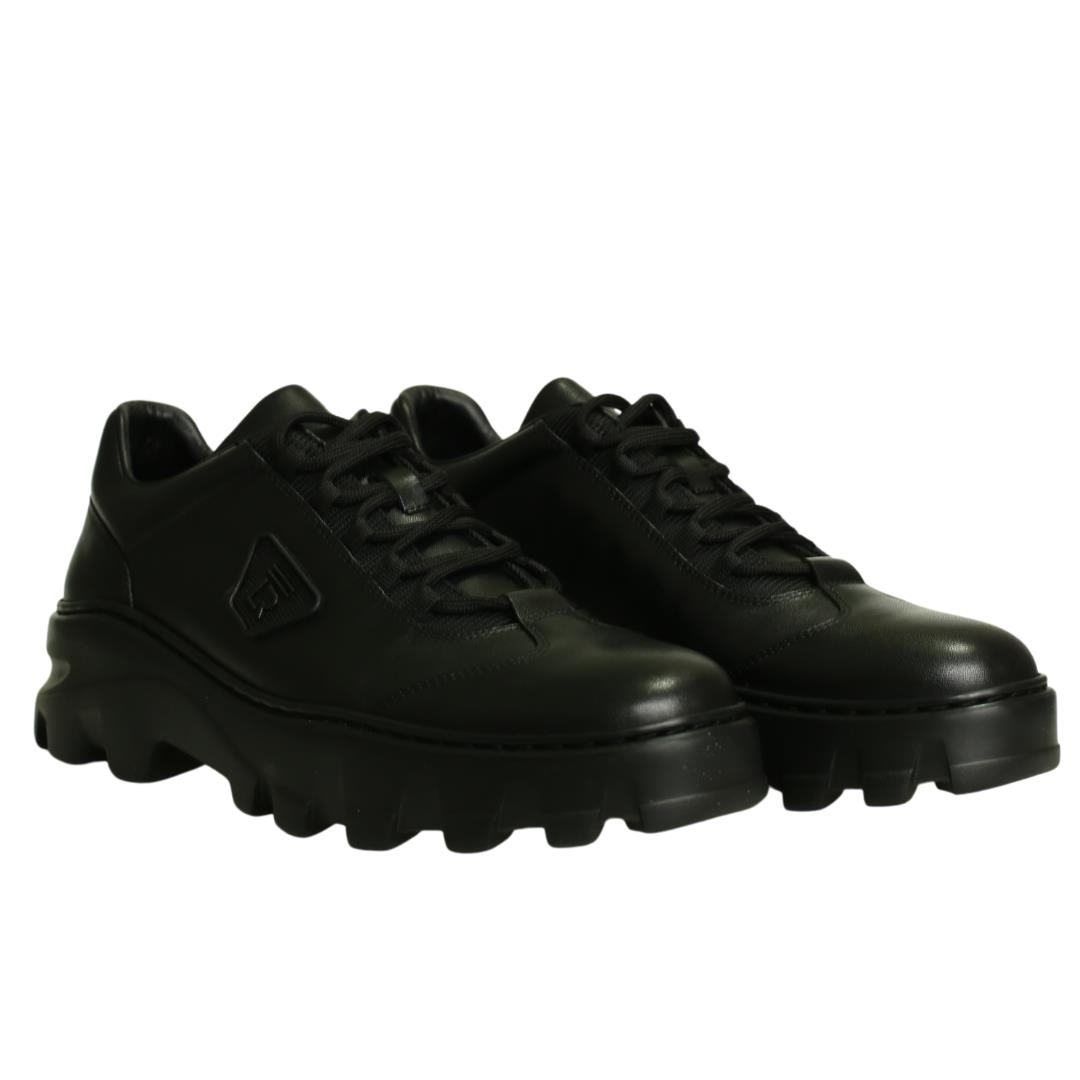 Siyah Deri Erkek Bağcıklı Sneaker