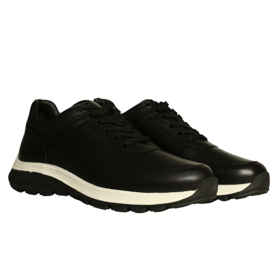 Siyah Deri Erkek Bağcıklı Sneaker