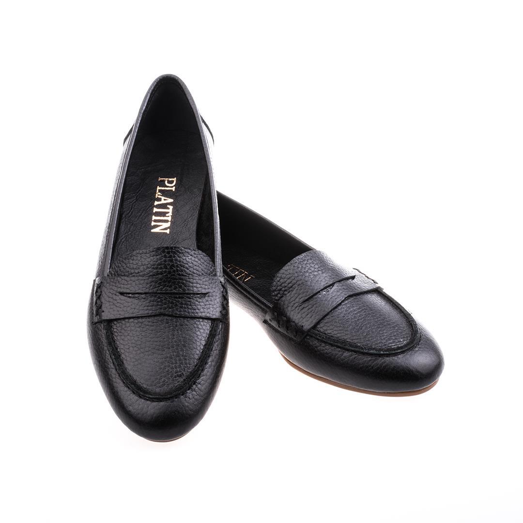 Siyah Deri Kadın Babet Ayakkabı