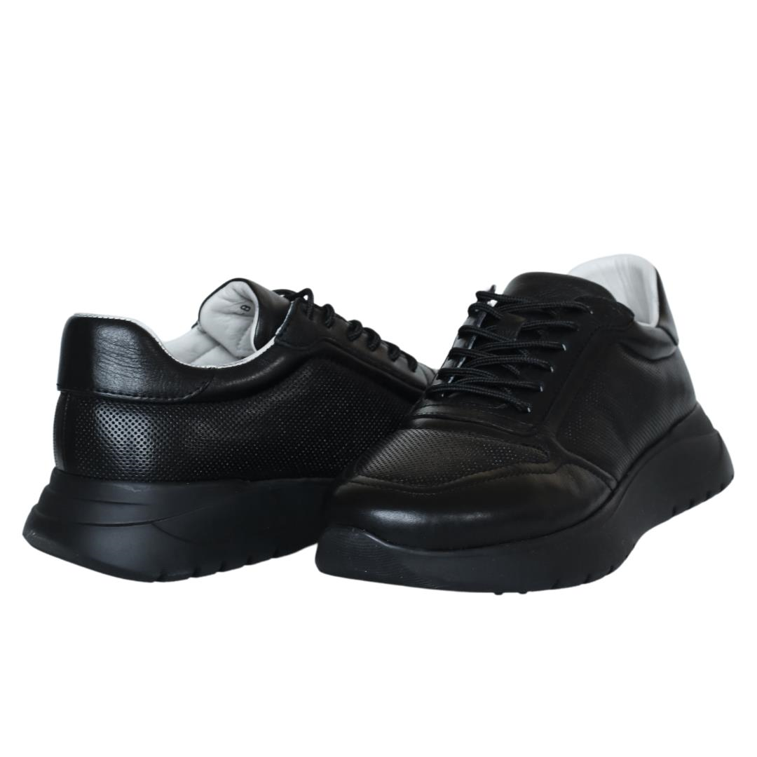Siyah Deri Kadın Bağcıklı Sneaker