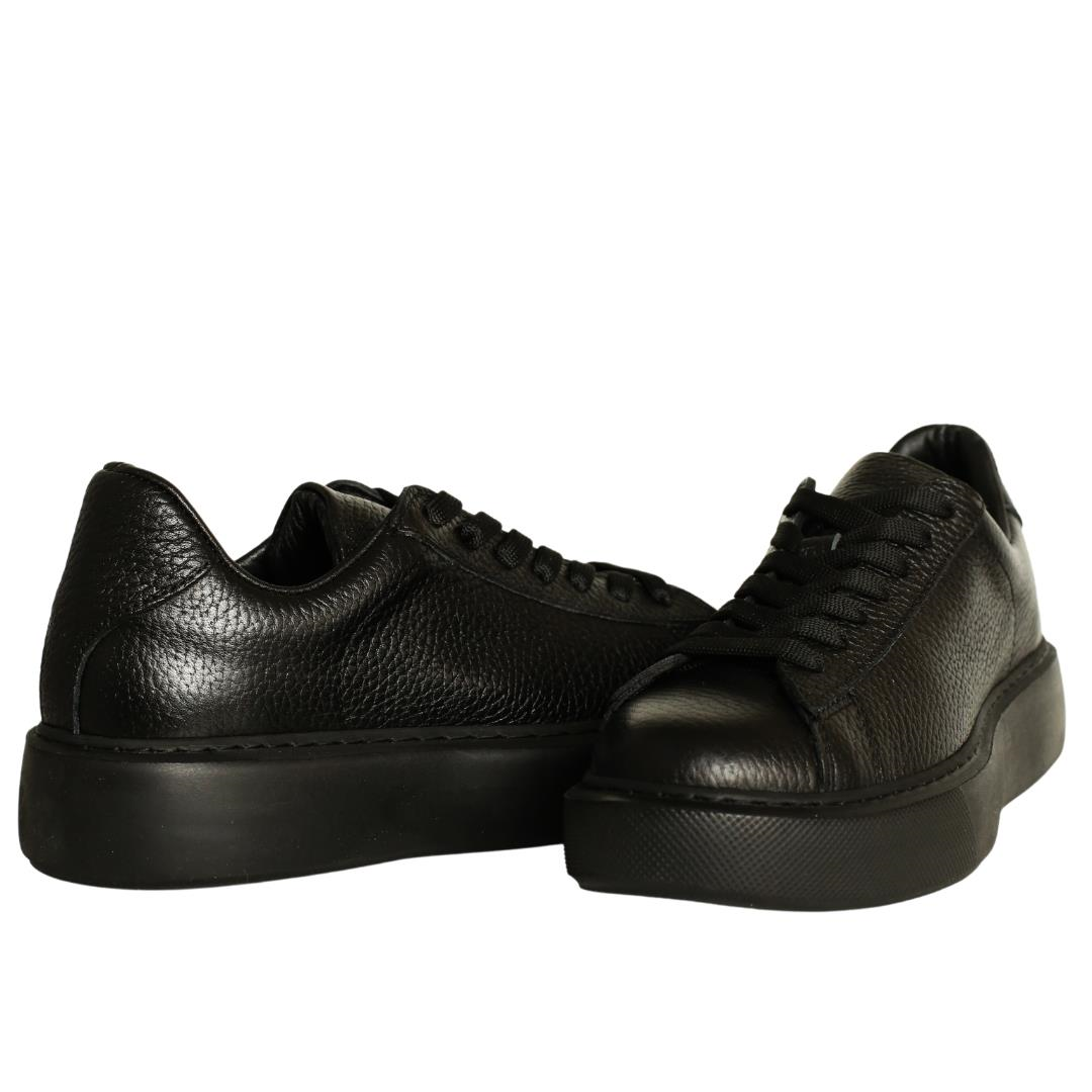 Siyah Deri Kadın Bağcıklı Sneaker