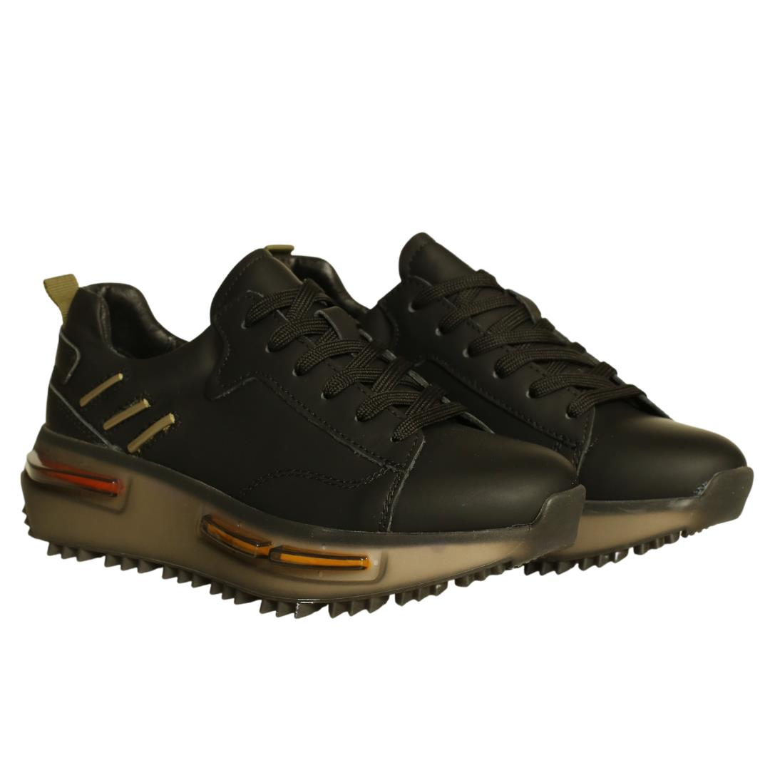 Siyah Deri Kadın Bağcıklı Sneaker