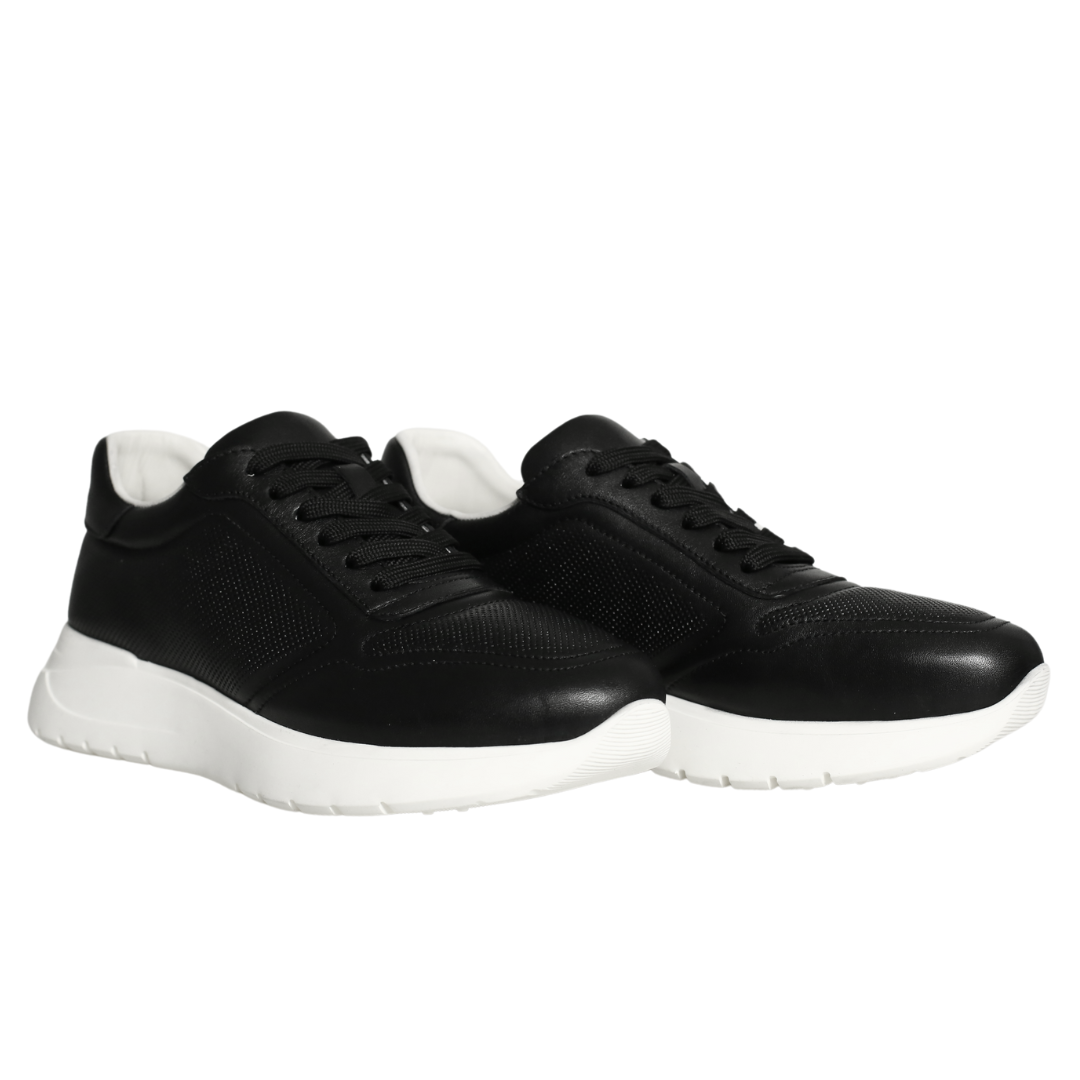 Siyah Deri Kadın Bağcıklı Sneaker