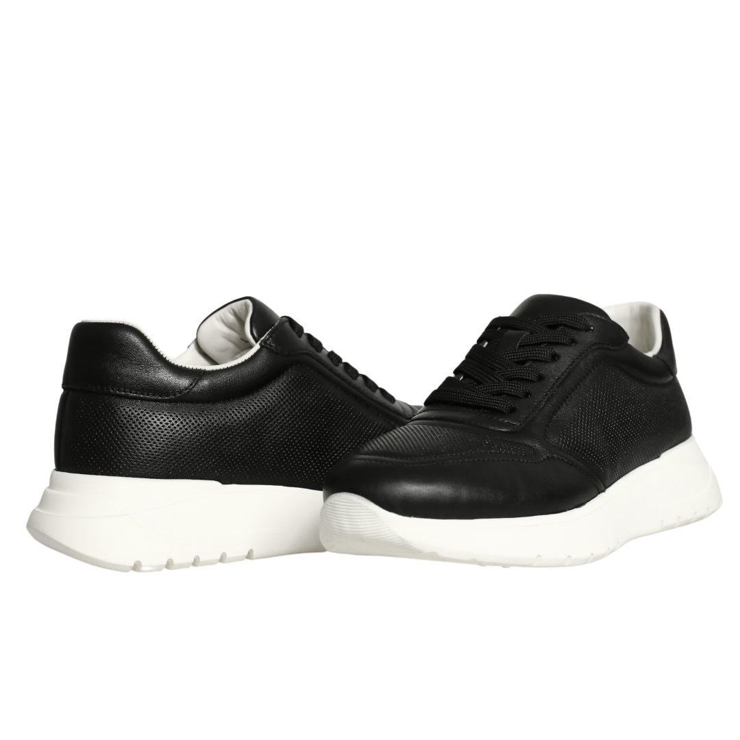 Siyah Deri Kadın Bağcıklı Sneaker