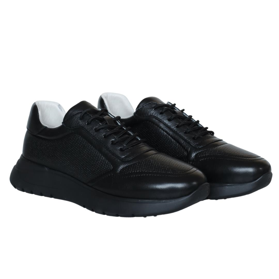 Siyah Deri Kadın Bağcıklı Sneaker