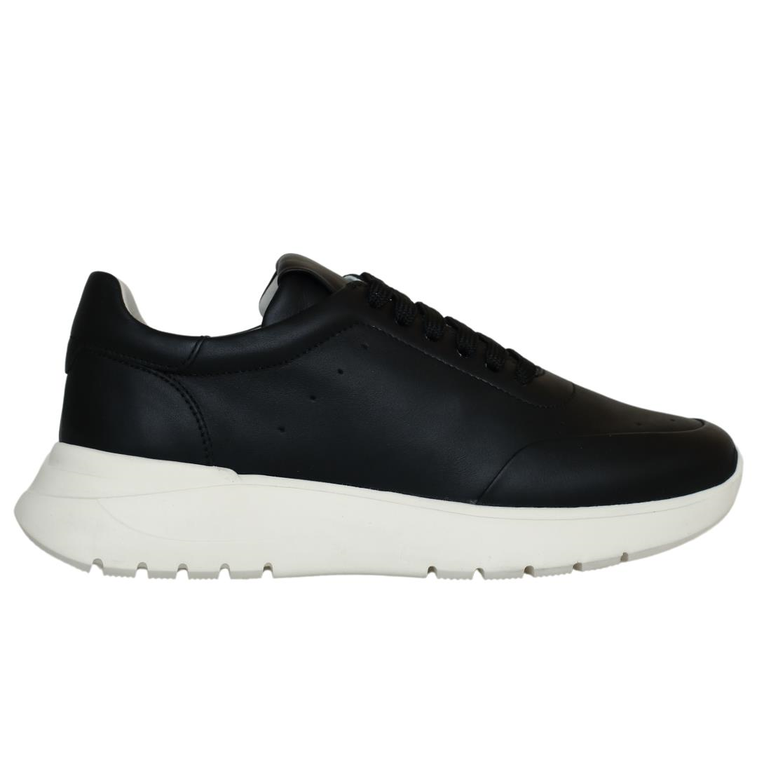 Siyah Deri Kadın Bağcıklı Sneaker