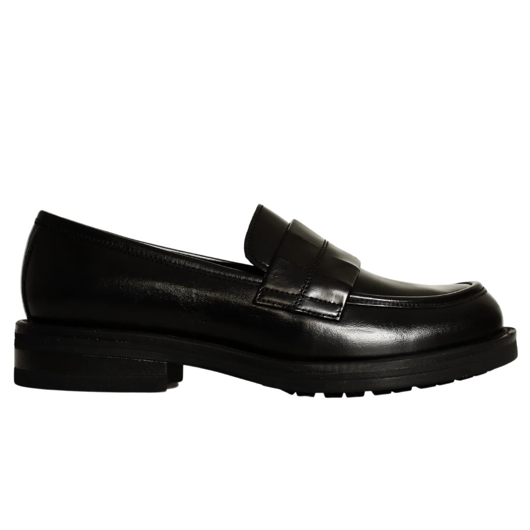 Siyah Deri Kadın Loafer