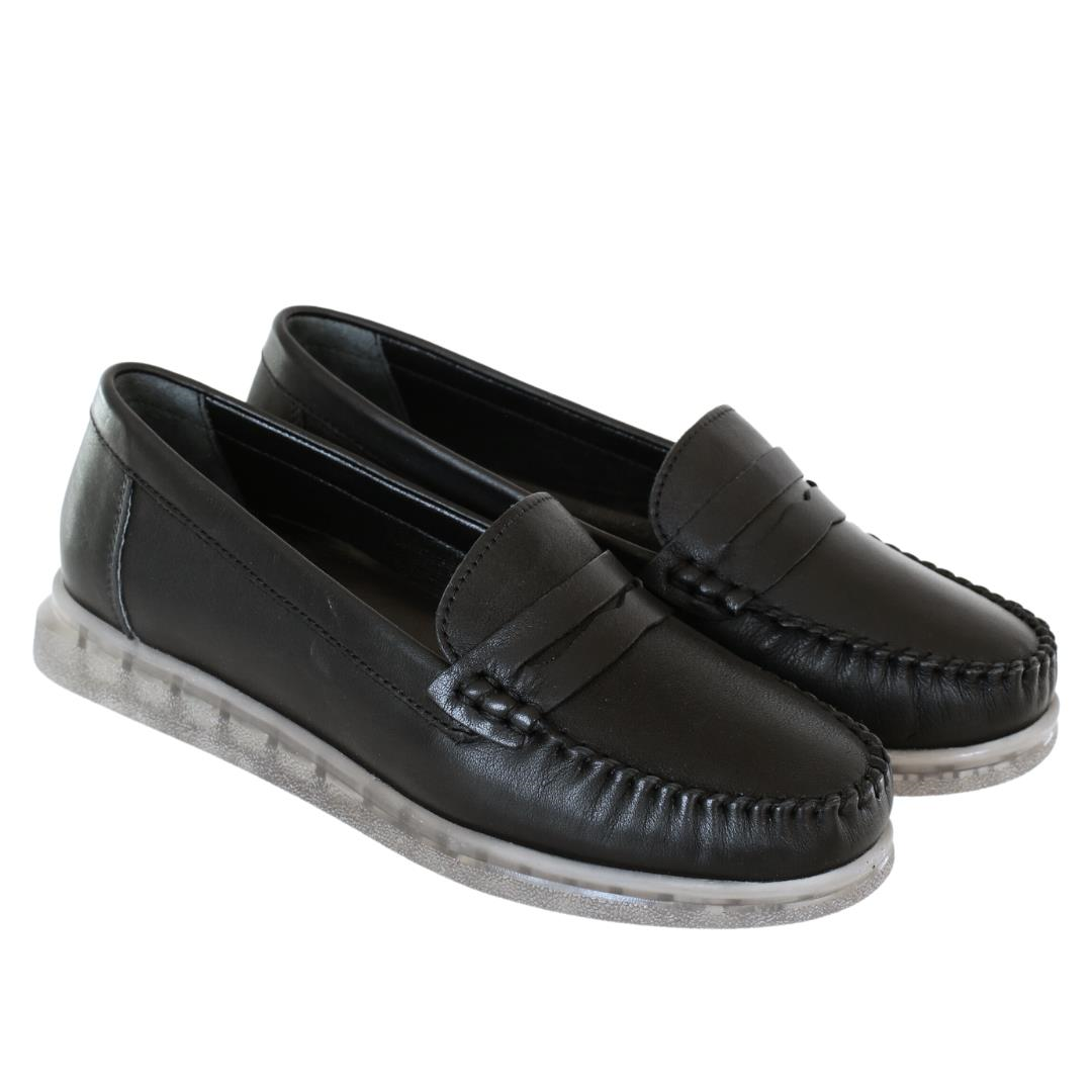 Siyah Deri Kadın Loafer Ayakkabı