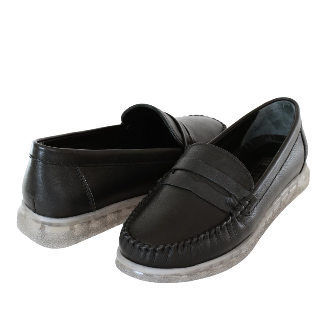 Siyah Deri Kadın Loafer Ayakkabı