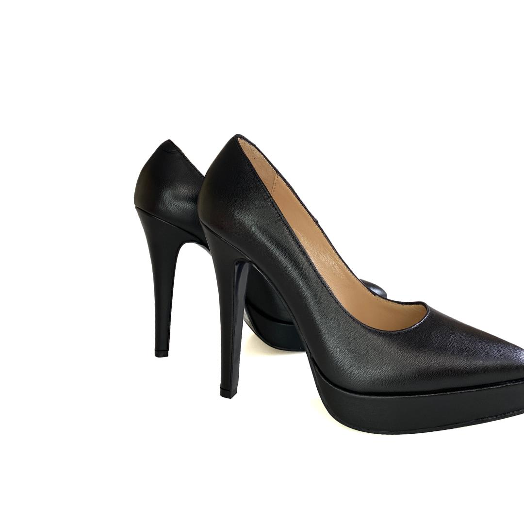 Siyah Deri Kadın Platform Stiletto