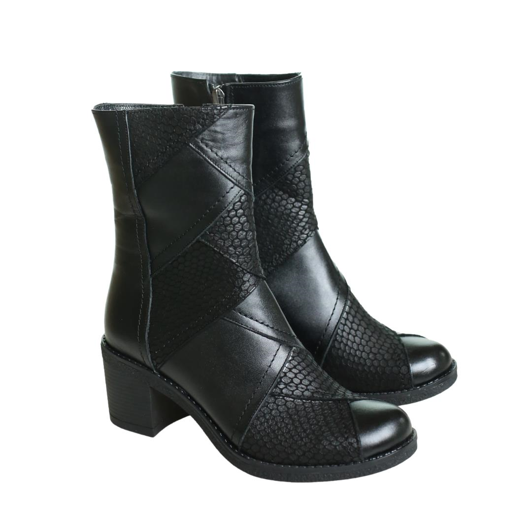 Siyah Deri Kadın Topuklu Bot