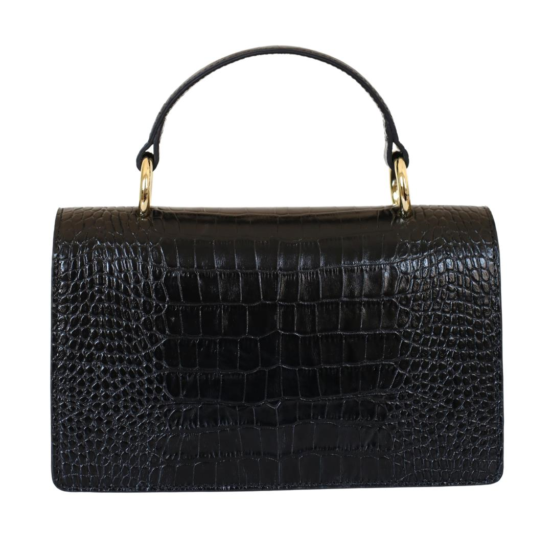 Siyah Deri Kroko Baskı Kadın El Çanta