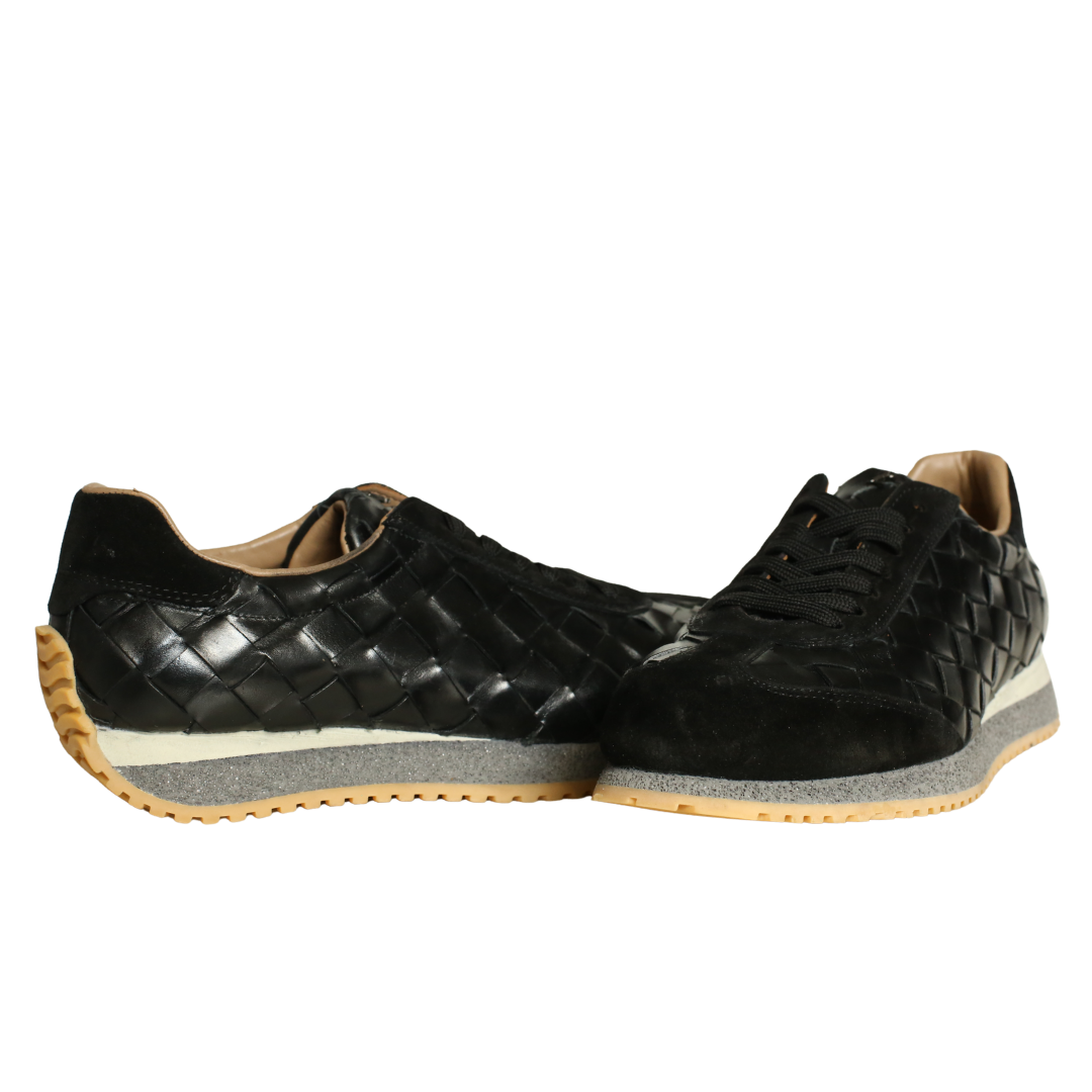 Siyah Deri Örgü Erkek Sneaker