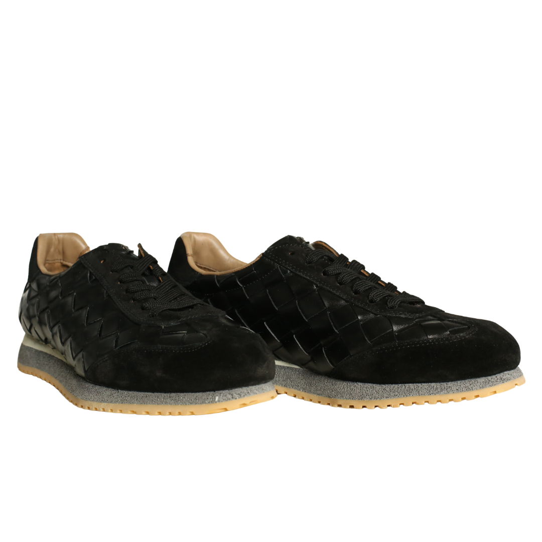 Siyah Deri Örgü Erkek Sneaker