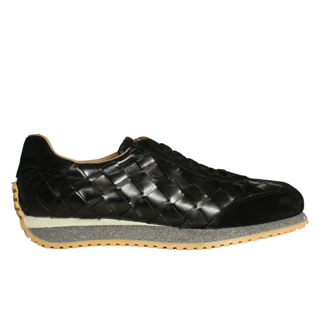 Siyah Deri Örgü Erkek Sneaker