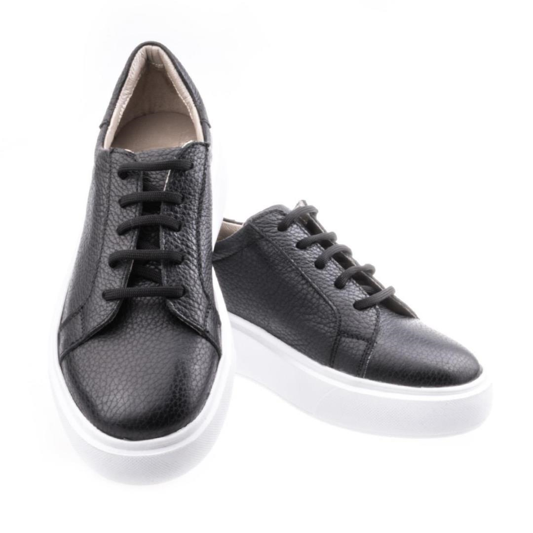 Siyah Deri Yüksek Taban Kadın Spor Ayakkabı