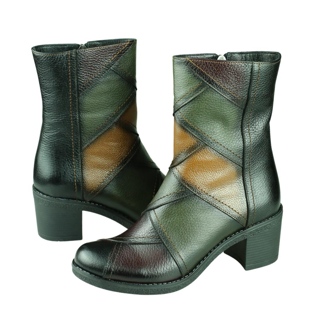 Siyah Kombin Deri Kadın Topuklu Bot