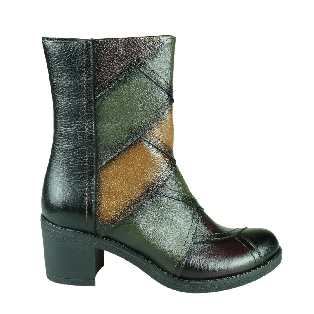 Siyah Kombin Deri Kadın Topuklu Bot