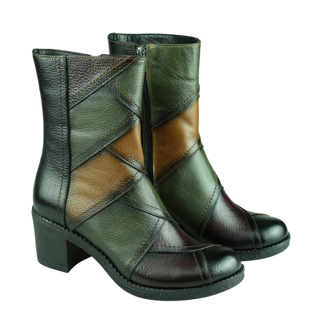 Siyah Kombin Deri Kadın Topuklu Bot