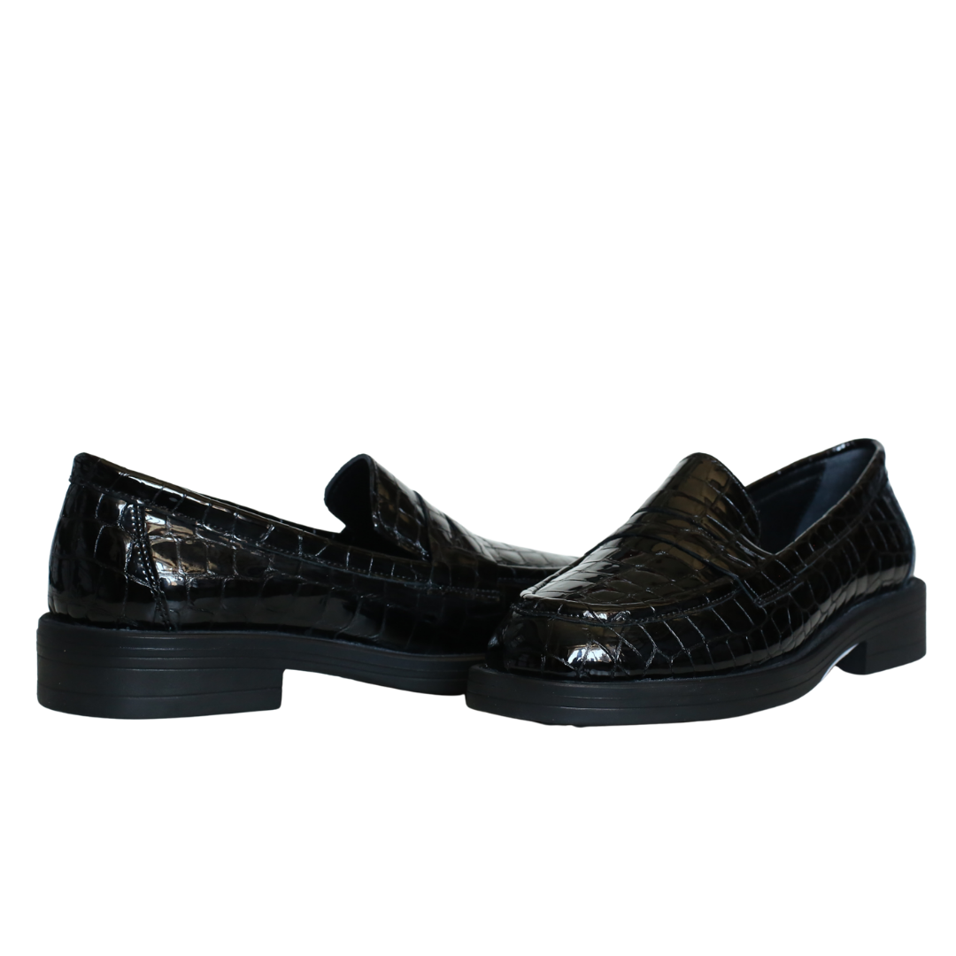 Siyah Kroko Rugan Kadın Loafer