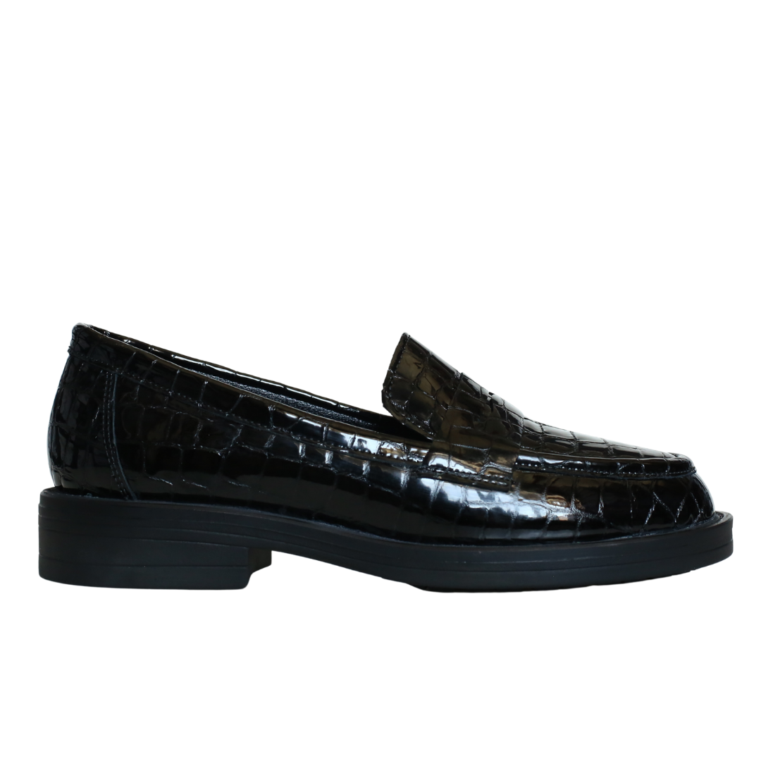 Siyah Kroko Rugan Kadın Loafer