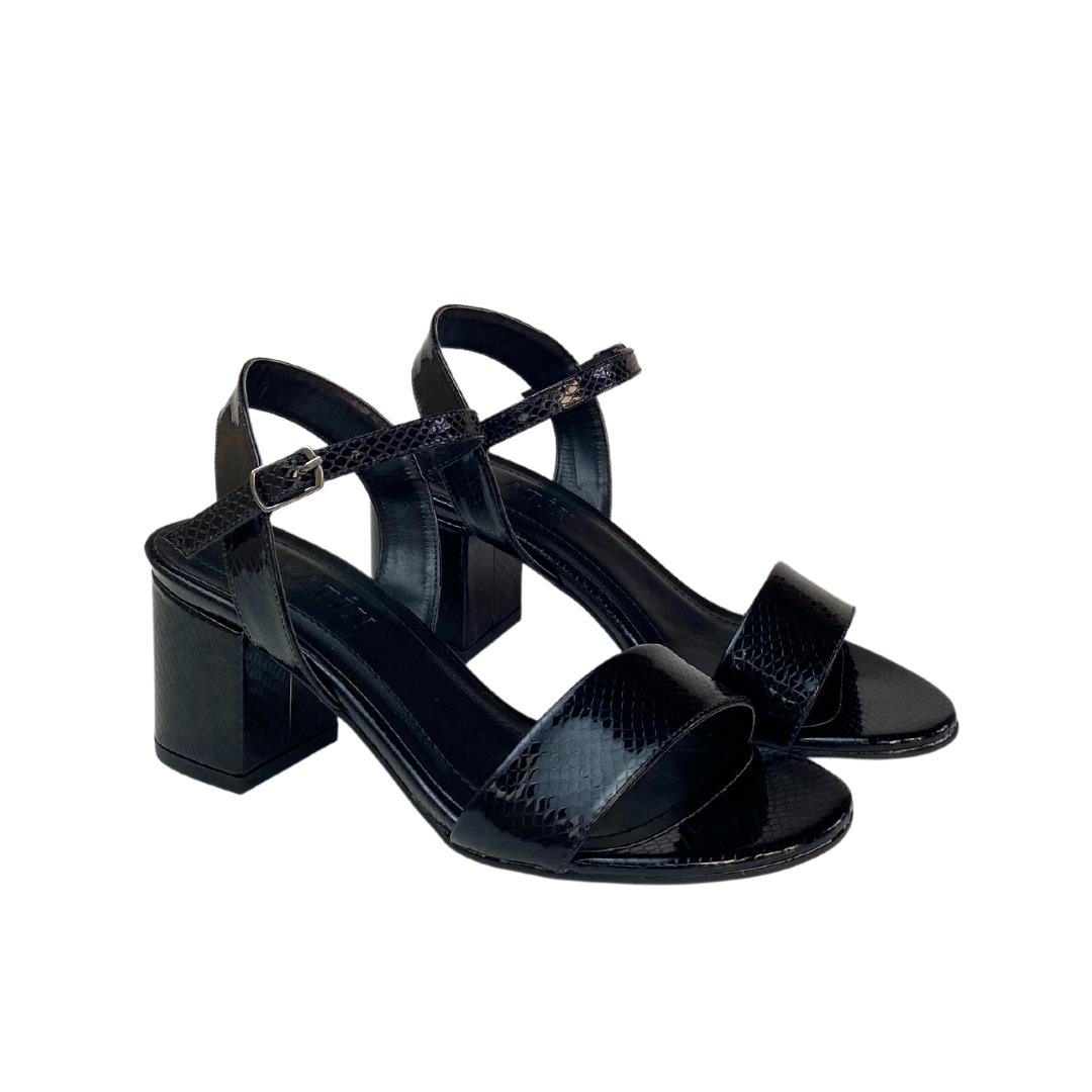 Siyah Python Baskı Bilekten Bantlı Kadın Topuklu Ayakkabı