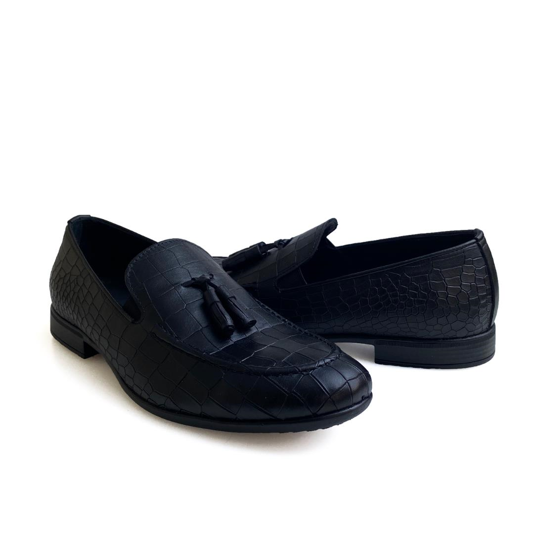 Siyah Python Baskı Erkek Loafer Ayakkabı