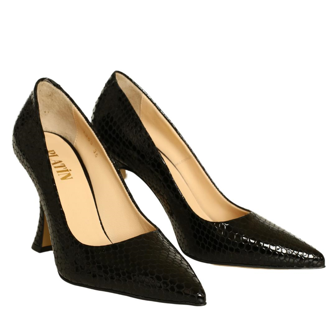 Siyah Python Baskı Kadın Stiletto