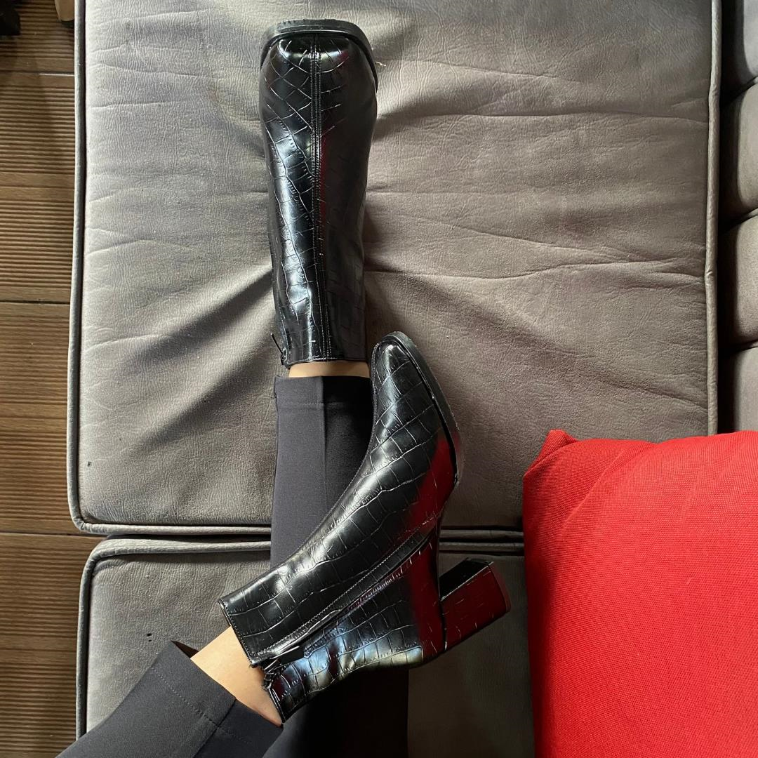 Siyah Python Baskı Kadın Topuklu Bot